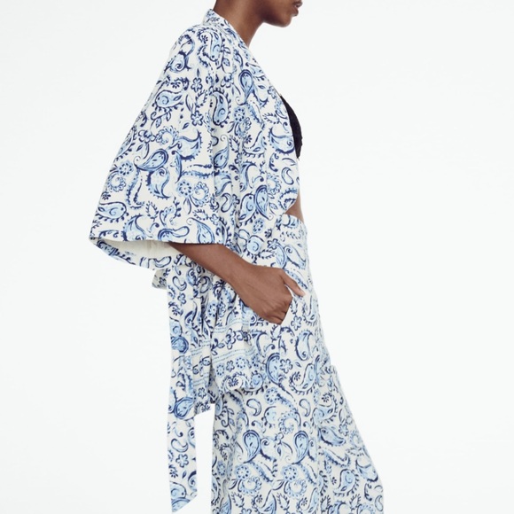 NWT Zara Linen Blend Kimono Jacket Paisley print Sz XS-S - Picture 1 of 11